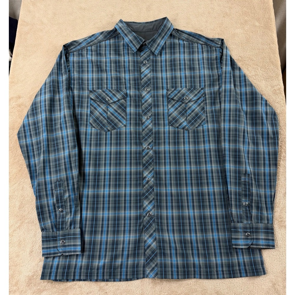 Kuhl Eluxur Shirt‎ Men Size XL Blue Plaid Button Up Long Sleeve EUC